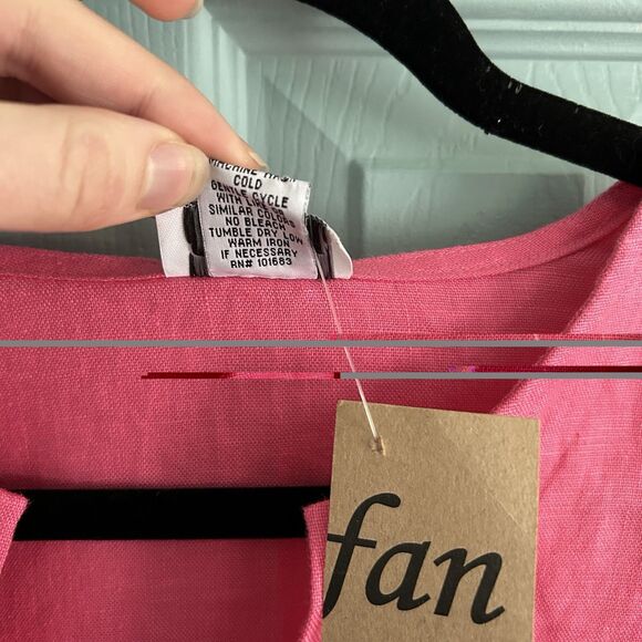 Toofan Womens Linen Pink V-Neck Tunic Blouse Small Relaxed Lagenlook Coastal - Picture 5 of 11